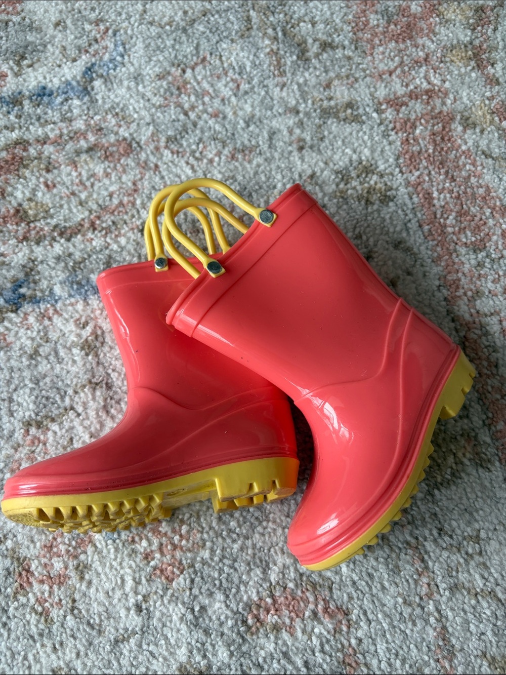 Bright Pink and Yellow Kids Rain Boots